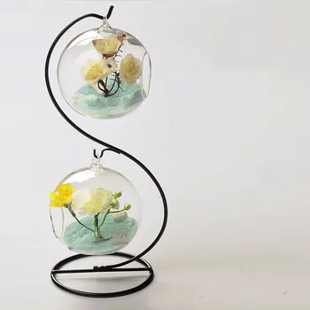 

Free Shipping one set S Type Glass Vase with Metal Stand Home Decoration Hanging Glass Terrarium Vase Wedding Party Event Props