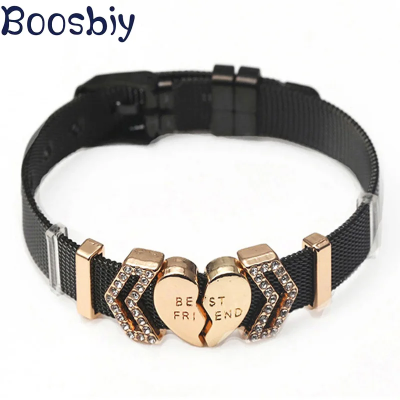 Лидер продаж, модные брендовые браслеты Boosbiy с кристаллами BEST FRIEND Slide, очаровательные сетчатые браслеты для женщин, вечерние, подарок
