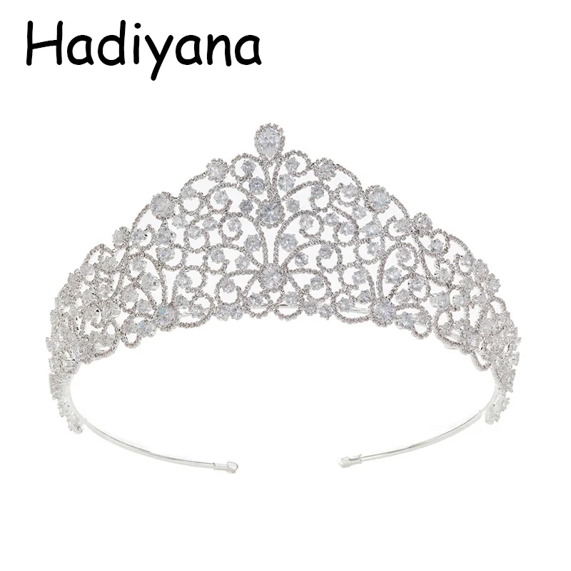 

Hadiyana Hot Wedding Bride Crown Elegant Cubic Zirconia Headwear Headdress Silver Bridal Jewelry Crown Party Jewelry HG6071