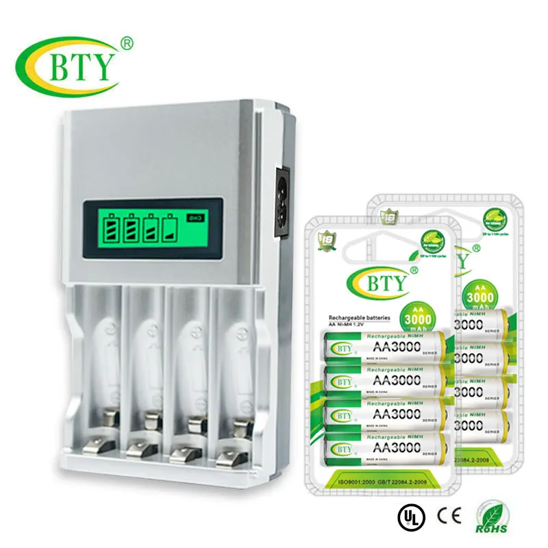 AA Battery nimh 3000 mAh 1.2V 2A Rechargeable Batteries+AA/AAA Charger LCD Display Intelligent Factory Free Shipping | Электроника