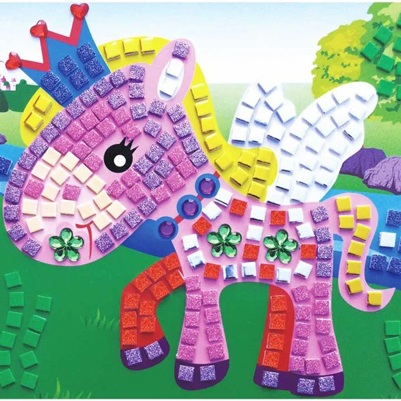 3D "сделай сам" для детей головоломка EVA пены мозаика Стикеры s, с рисунком из мультфильмов, с украшением в виде кристаллов Стикеры креативные Развивающие игрушки для детей
