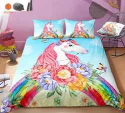 3D цветы rainbow Unicorn Постельное белье Pillowcas мультфильм кровать пододеяльник для детей 3 шт. красочные постельное белье Стёганое одеяло CoverSj231