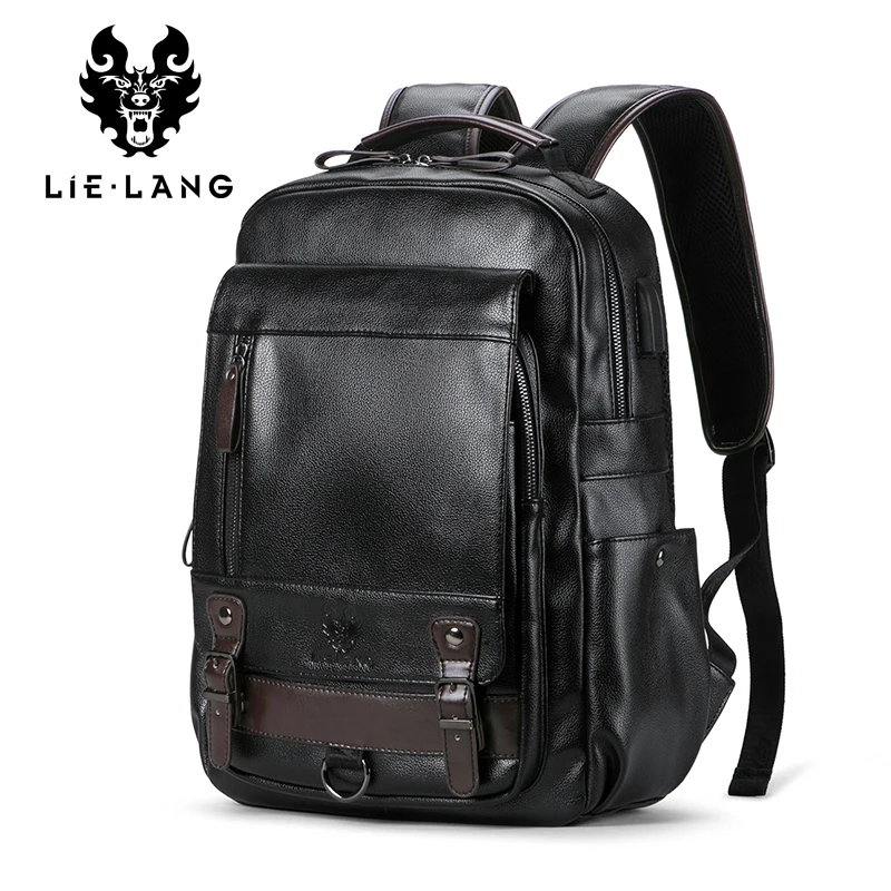 

VELALISCIO Backpack Men Mochila Masculina Fashion Trend Large Capacity Youth Leisure Black Travel Leather Computer Bag Men's
