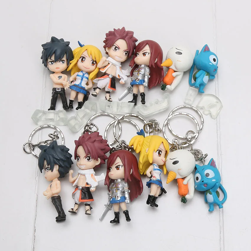 6 шт./компл. аниме Fairy Tail ПВХ фигурка Модель брелок Natsu Happy Люси серого цвета с