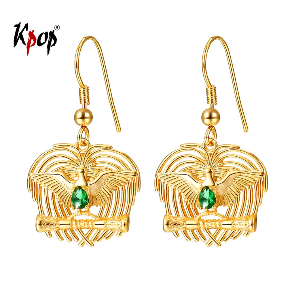 

Kpop Phoenix Bird Drop Earrings PNG Ethnic Jewelry Gold Color Green Crystal Zirconia Animal Dangle Earrings For Women E2900