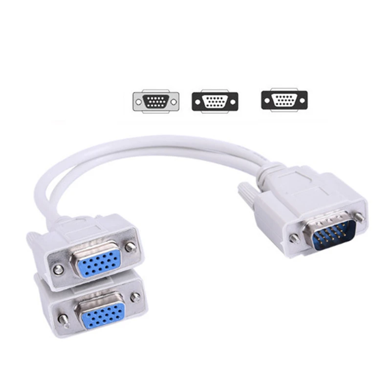 15 Pin VGA Male to 2 Female Y Splitter Cable Monitor Adapter Extension Converter