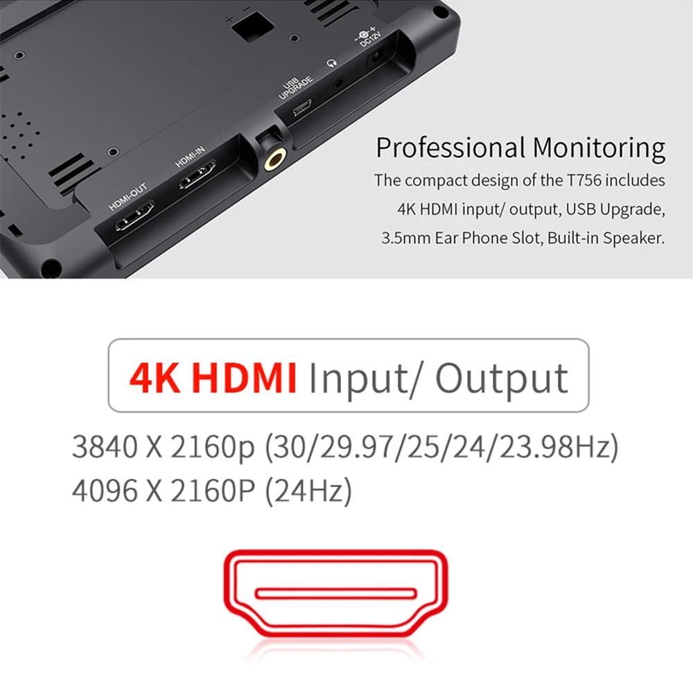 Feelworld T756 7 Inch On Camera Field Monitor DSLR 4K HDMI Full HD 1920x1200 LCD IPS Screen Portable External Display for Nikon