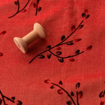 

Deep tangerine flocking branches and leaves bamboo tencel cotton cloth qipao clothing curtain fabric