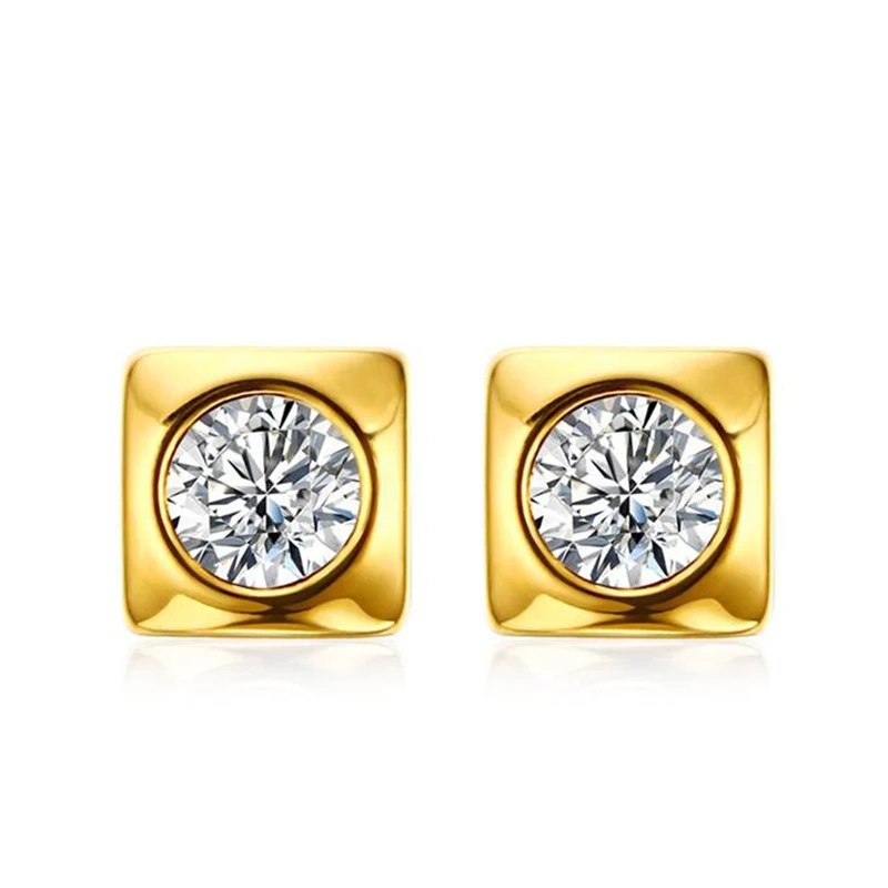 Shiny CZ Stone Stud Earrings for Women Wedding Gold-color Stainless Steel Geometric Party Gift Jewelry | Украшения и аксессуары