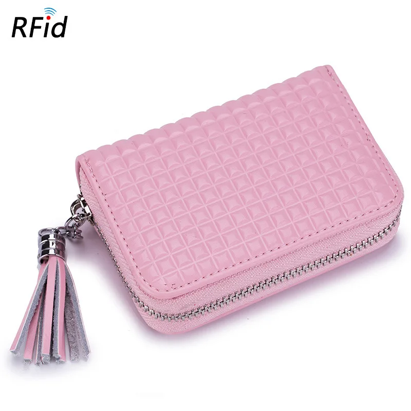 

Fashion Geometric Plaid Rfid Anti-scan Organ Card Holder Lady Women Credit Cards Bag Coins Purse Large Capacity 16 Cards Slots