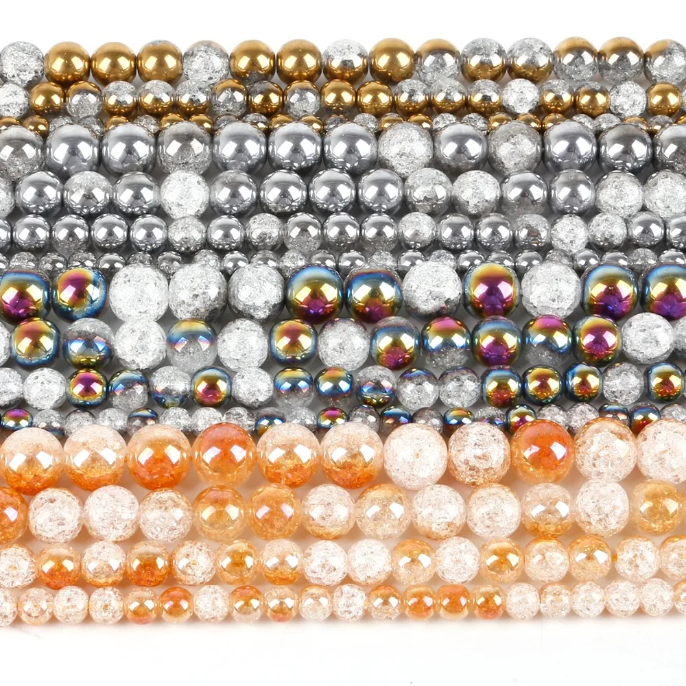 

6/Natural Stone Beads 8/10/12mm One Side Plated White Snow Cracked Beads Loose Beads For Jewelry Making DIY Bracelet Necklace