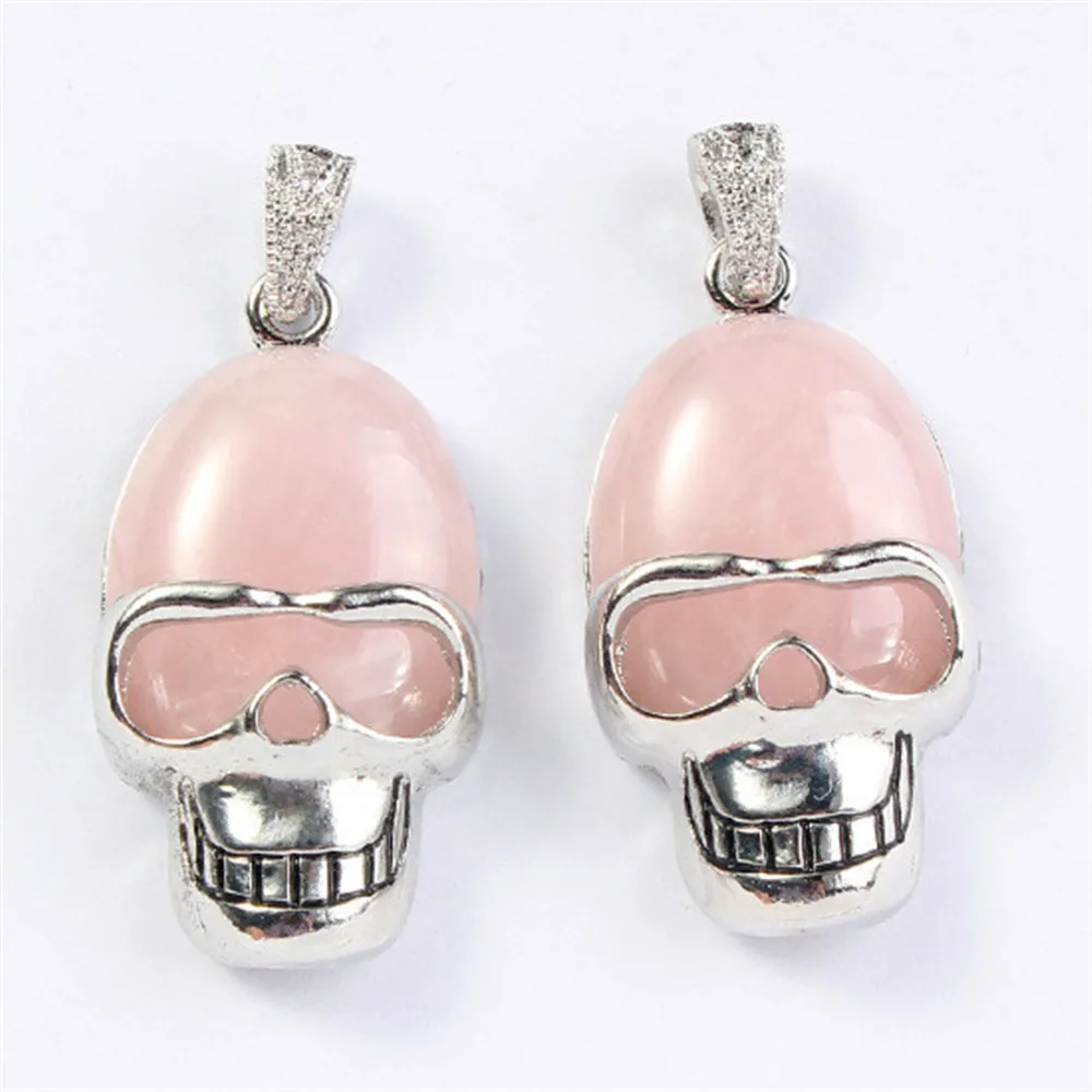 

Wholesale 12pcs/lot Hot Style Classic Male Fashion Pretty Oval Colorful Natural Quartz Crystal Pendant Inlaid Alloy Skull Free