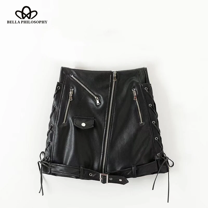 Wonder 2018 Spring Winter high waist Skirt PU faux leather women skirt black zipper mini A line solid skirt women