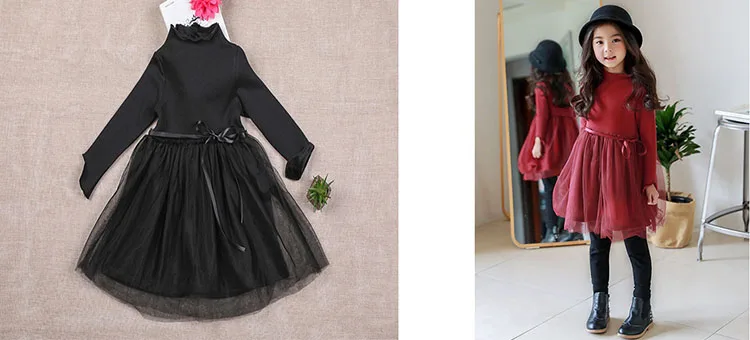 Christmas thick teenage little girls winter dress long sleeve 2017 new kids clothes mesh black red  dress for girls 14 10 12 7 8 9 11 13 years little big girls little girls winter party dress autumn dress girls