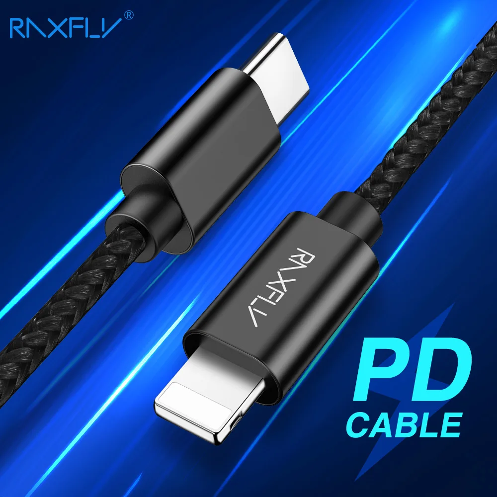 RAXFLY USB PD كابل الإضاءة إلى نوع C كابل شحن سلك ل فون XS ماكس XR X 8 7 زائد USB C إلى 8 دبوس مزامنة بيانات ل ماك بوك