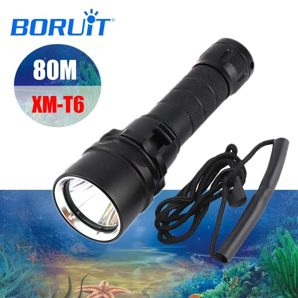 BORUIT XML T6 LED Scuba Diving Flashlight Waterproof Underwater Lamp