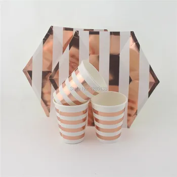 

Rose Gold/Gold Foil Paper Table Decorations Dessert Plates Ice Cream Cups Chevron Striped Dot for Kindergarden Party Wedding