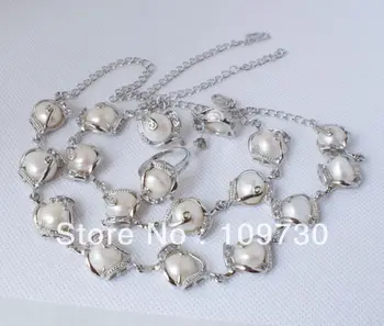 

Jewelry 00189 Fashion jewellery white freshwater pearl necklace bracelet earring ring set new