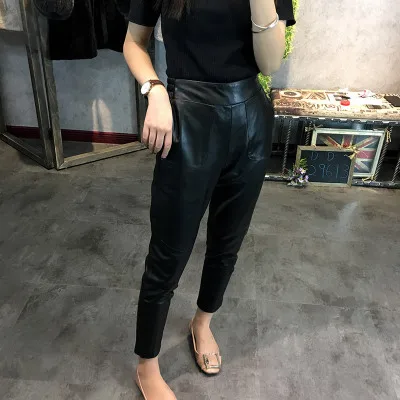 

Slim Sheepskin Elastic Waist Pants