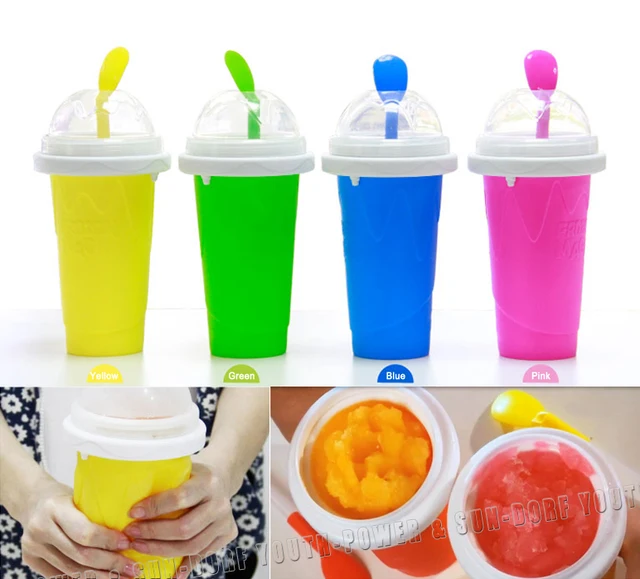 Freeze Squeeze Cups crushed ice slush Maker MAKES SLUSHY IN MINUTES enjoy juice cup DIY Pink