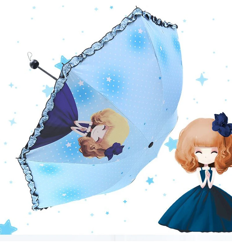 Korea cute princess children umbrella male and female primary school female folding umbrella black plastic sunscreen cartoon rain dual-use umbrella21