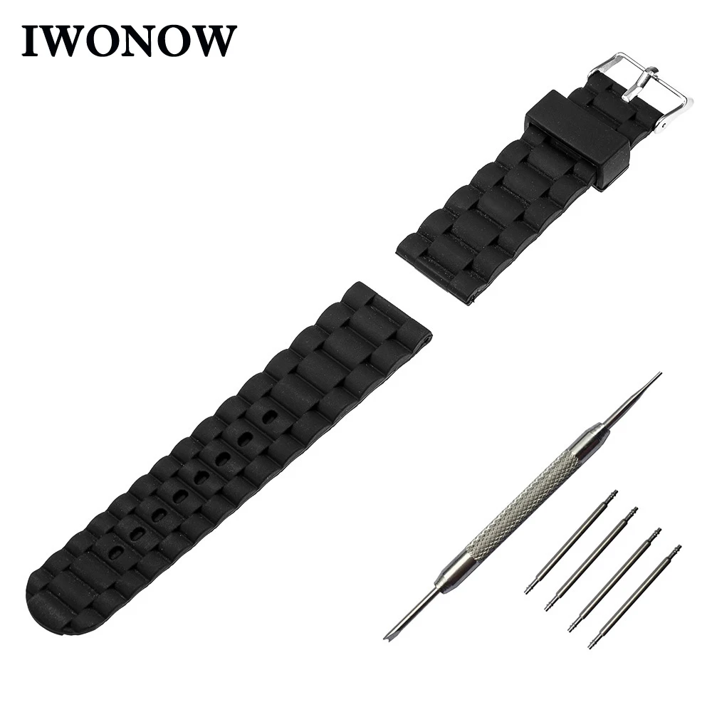 

Silicone Rubber Watch Band 22mm for Pebble Time / Steel Stainless Pin Buckle Strap Wrist Belt Bracelet + Spring Bar + Tool