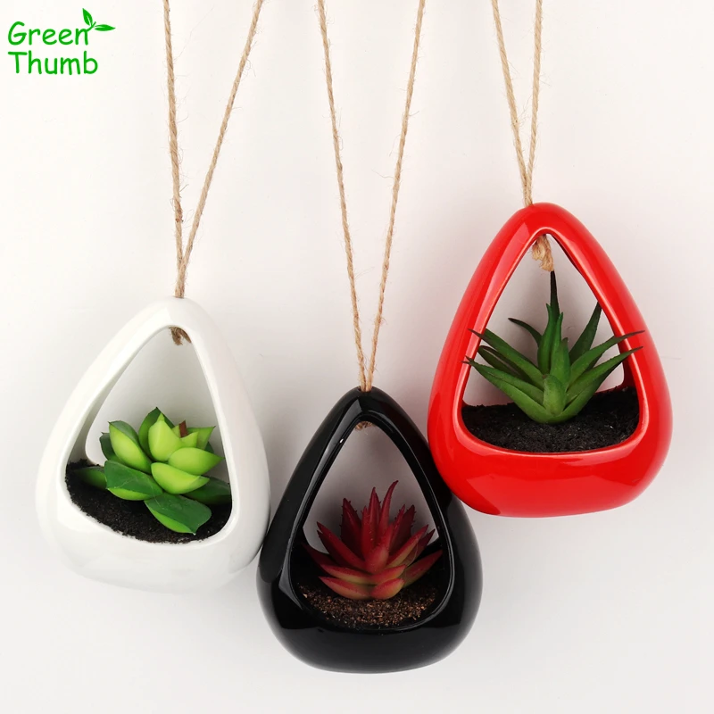 

1pc Artificial Succulent Plant Hanging Basket Fashion Home Green Plant Decoration Ceramics Artificial Potted Succulents