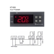 KT1000 12 В 24 В 220 В цифровой регулятор температуры 10A C/F два реле инкубатора термостат с нагревателем и охладителем