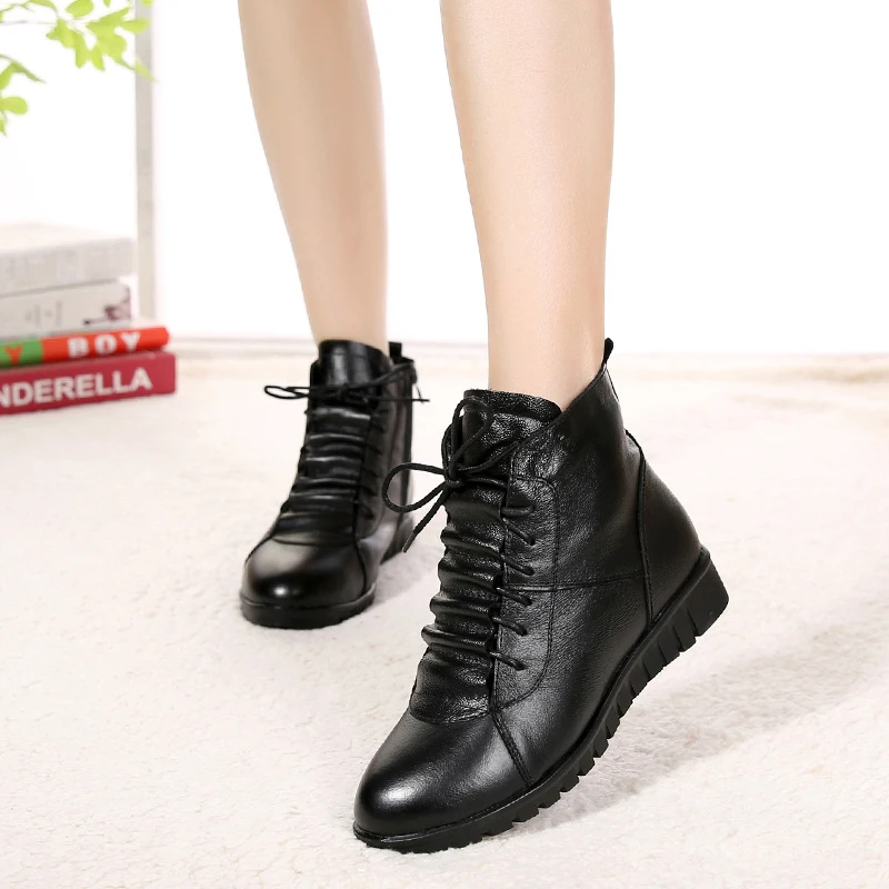 Achat Hiver mère coton chaussures plus de velours chaud bottes femmes hiver bottes de neige bottes en cuir véritable plat antidérapant femmes d hiver chaussures