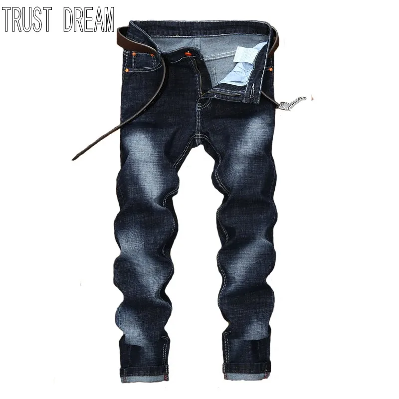 

TRUST DREAM Europeans Fashion Men Slim StoneWashed Solid Jean Man Casual Street Pant Personal Man Leisure Jeans