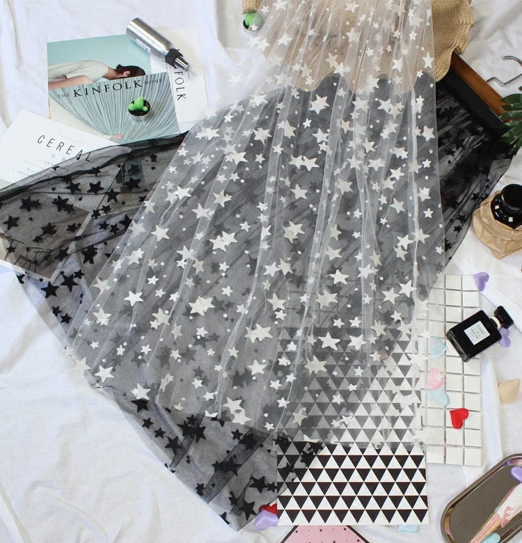 Stars guaze single layer transparent half slip summer medium long high waist cover skirt