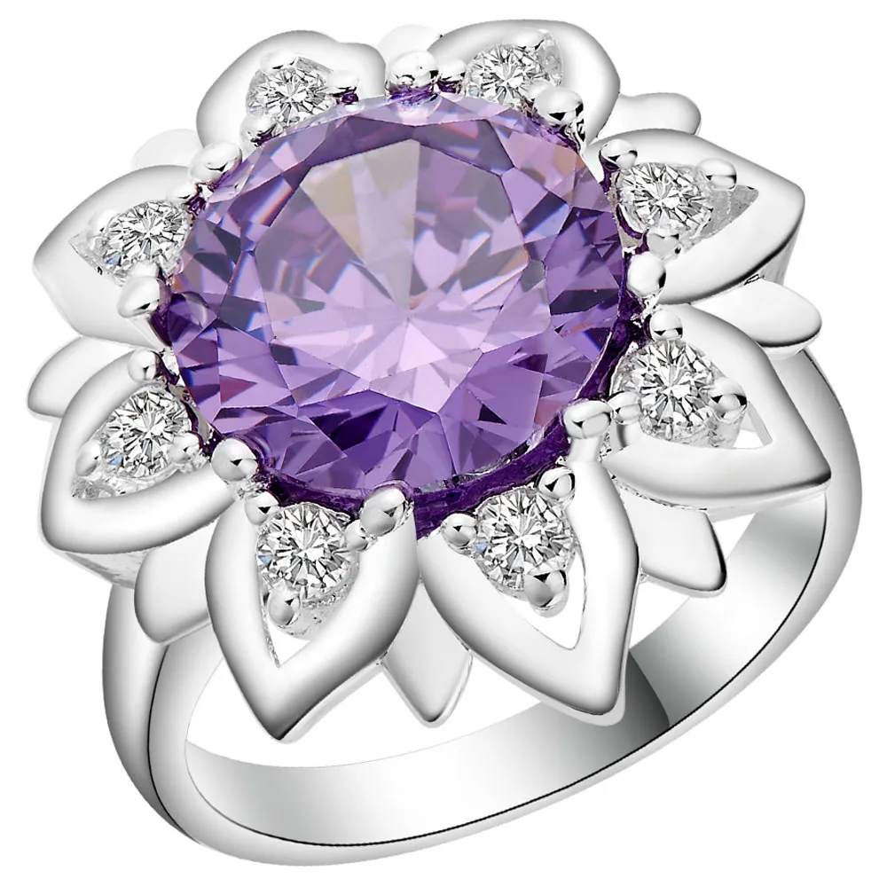 

2016 cheap silver rings for wedding flower sun engagement gift paved cz Nice big jewellery wholesale hot finger ring for lady