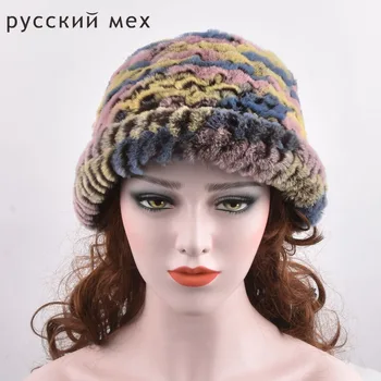 

Women Warm Cap Genuine Fur Hats Real Rex Rabbit fur Winter Fur Caps Female High Quality Casual Beanies knitted hat