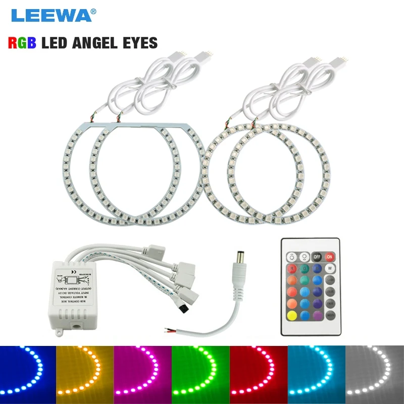 LEEWA 2X131mm 2X100mm автомобиль RGB многоцветный LED Ангельские Глазки Halo Кольцо Комплект
