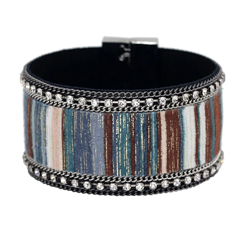 

VONNOR Jewelry Women Wrap Bracelets Colorful Striped Bangle Bracelet with Magnet Clasp Accessories Female