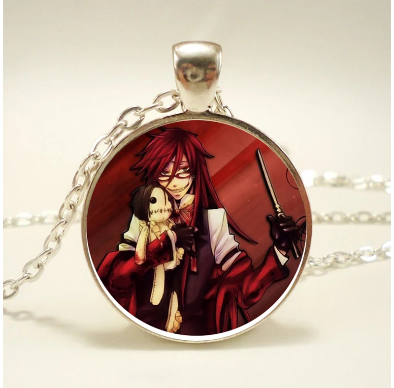 Модный черный дворецкий металлический курошицудзи Ciel Phantomhive Grell стеклянный купол Эмблема Аниме Манга ожерелье кулон ювелирные изделия подарок