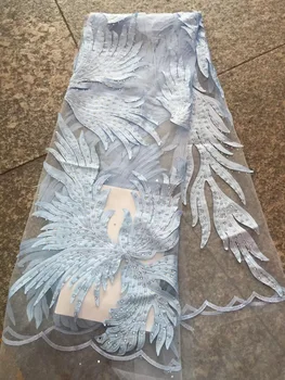 

Sequined Indian Lace Fabric 2018 White Nigeria Mesh Voile Net Tulle Cord Lace African Women Evening Dress Sequins Fabric KCD912