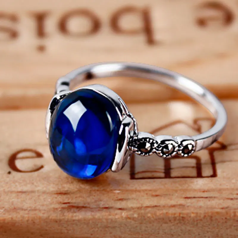 JIASHUNTAI 4 цвета винтажные свадебные кольца красное Серебро 925 кольца для женщин Ретро Серебряный с натуральным камнем набор колец Женские Ювелирные изделия Подарки - Цвет основного камня: Blue