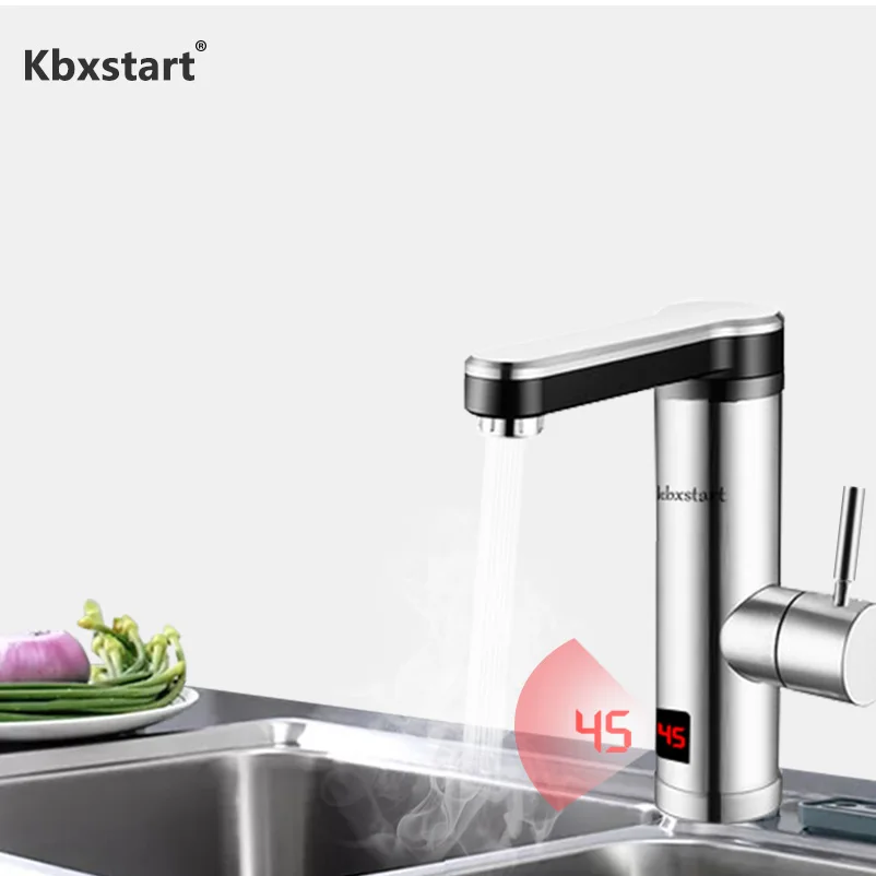 

Kbxstart Tankless Electric Hot Water Heater Tap Kitchen Bathroom Instant Plug Faucet With Water Heating Stainless Steel Housing