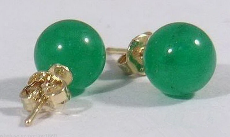 DYZ721&gt&gt 10 ММ Круглый Зеленый Нефрит 14 К позолоченные Серьги Стержня|earrings asian|earring
