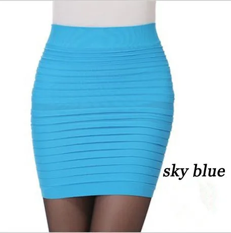 Самый дешевый Мода г. летняя Для женщин юбки Высокая Талия Карамельный цвет плюс Размеры эластичная плиссированная короткая юбка BK001 - Цвет: Небесно-голубой