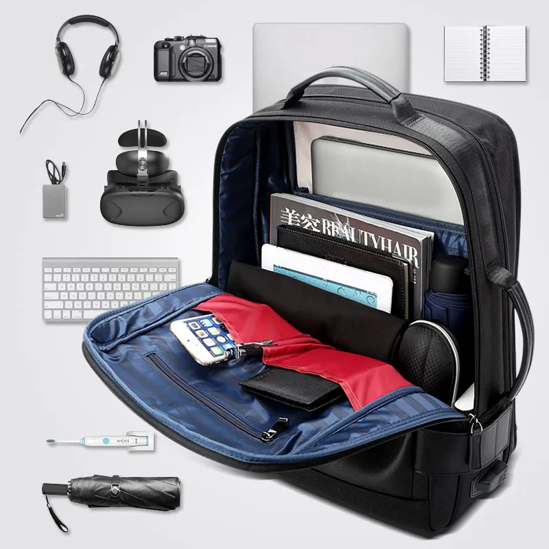 BOPAI Brand Enlarge Backpack USB External Charge 15.6 Inch Laptop Backpack Shoulders Men Anti-Theft Waterproof Travel Backpack 4