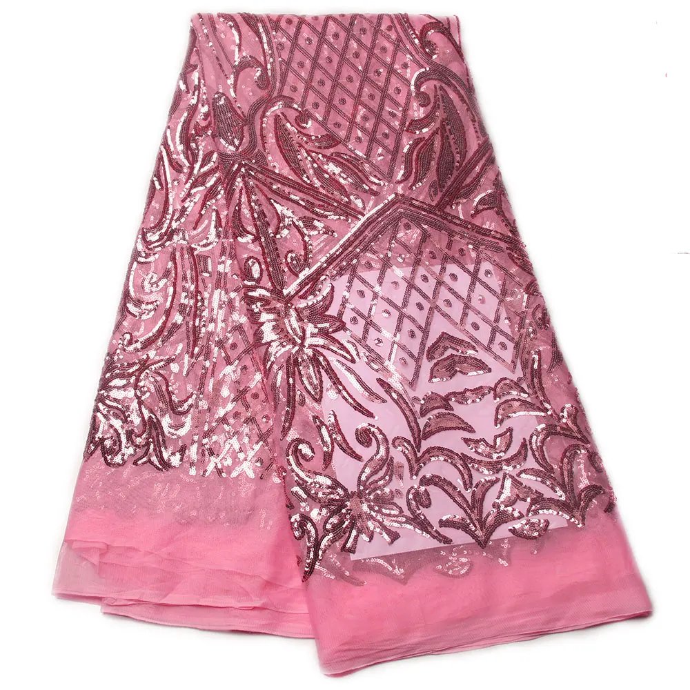 

Hot sale pink sequins fabric for wedding dress 2017 latest high quality african tulle net lace fabric AMY813B-1