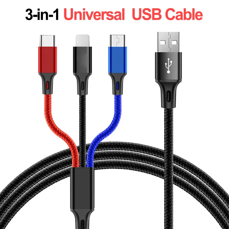 3 в 1 type-C Micro USB кабель для iPhone 8X7 6 6S USB Быстрая Зарядка Кабели шнур для samsung S9 S8 кабель для передачи данных для мобильного телефона