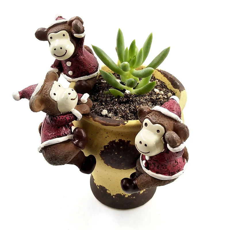 3 шт. альпинистский горшок Рождественская шляпа миниатюрная фигурка животного домашнее украшение мини-сказочный сад статуя Смола ремесло игрушка украшения - Цвет: Monkey