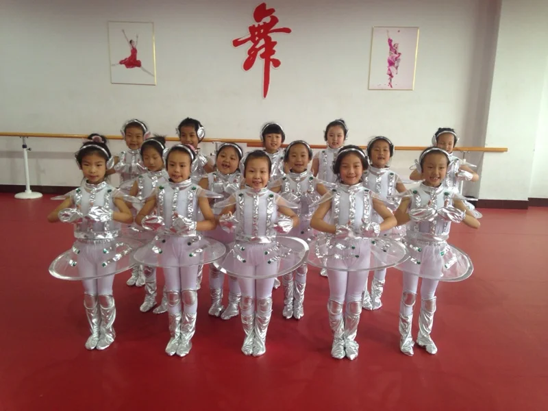 Детский танцевальный костюм робота, белый, серебряный, астронавт, для выступлений, для сцены, для танцевального шоу, Одежда для танцев, одежда для мальчиков и девочек