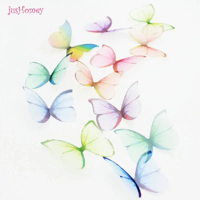 

100PCS Gradient Organza Fabric Butterfly Appliques Translucent Single Layer Butterfly for Party Decor, Doll Embellishment