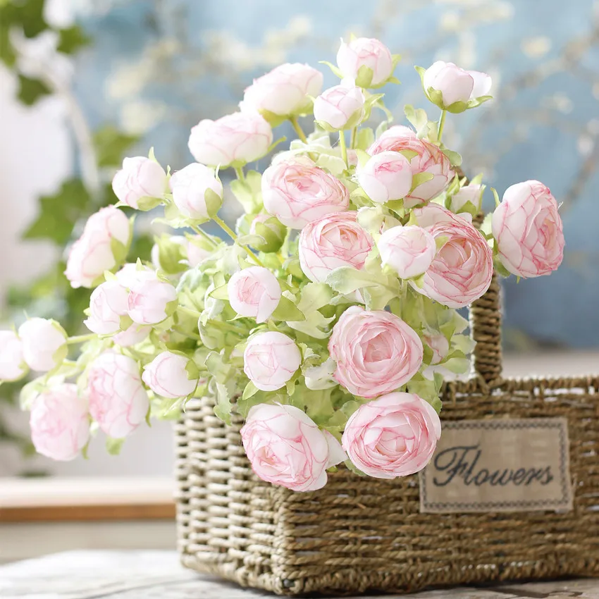 

43CM 3 heads dew lotus simulation flowers flocking rod artifical silk flower wedding home decoration