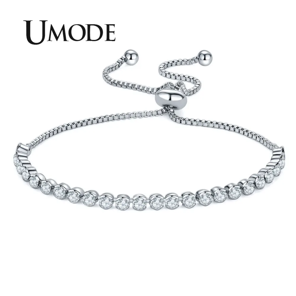 

UMODE 2018 New Fashion Bracelets for Women Round Zircon Crystal White Gold Box Chain Bracelet Jewelry Accessories New AUB0129