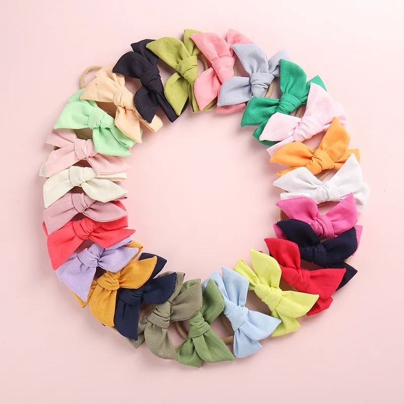 

24pcs/lot 3.9inch Handmade Fabric Bow Nylon Headband Soft Nylon Hair Band for Babys Infant Hair Accessory